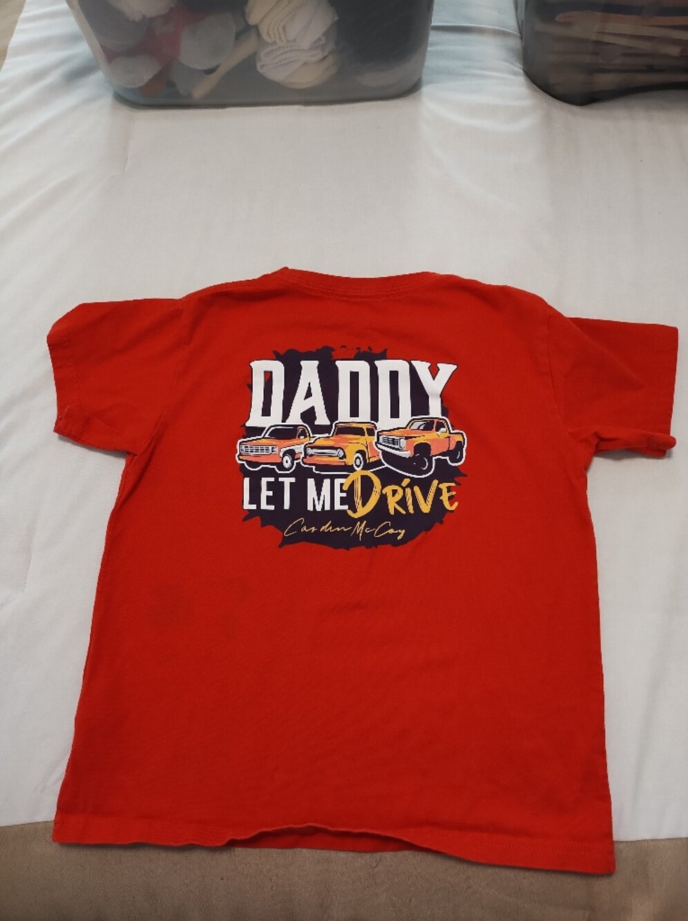 5/$25 Kids Red Cardin McCoy Brand "Daddy Let Me Drive" Graphic Tee